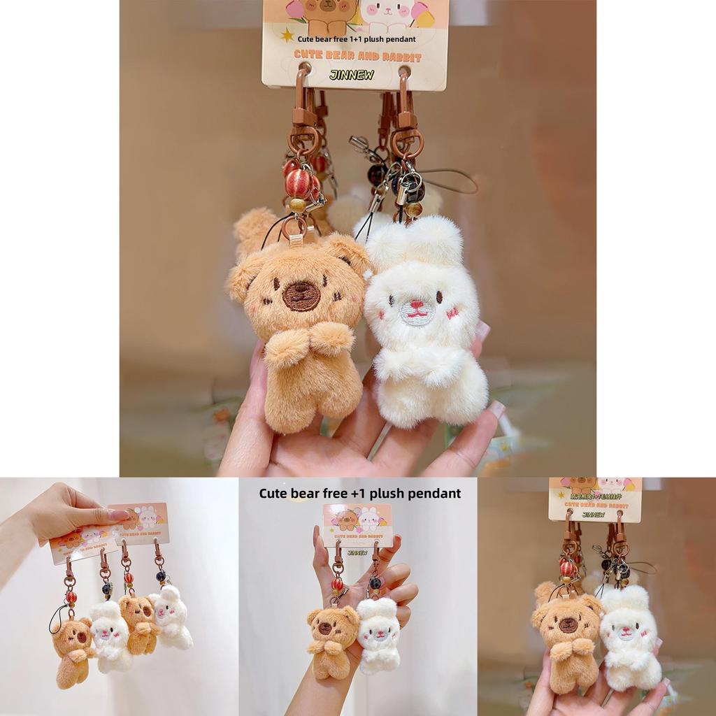 Set Portachiavi Peluche Carino Con Design di Animali Cartone Animato Coniglio Orso Per Regalo e Accessori