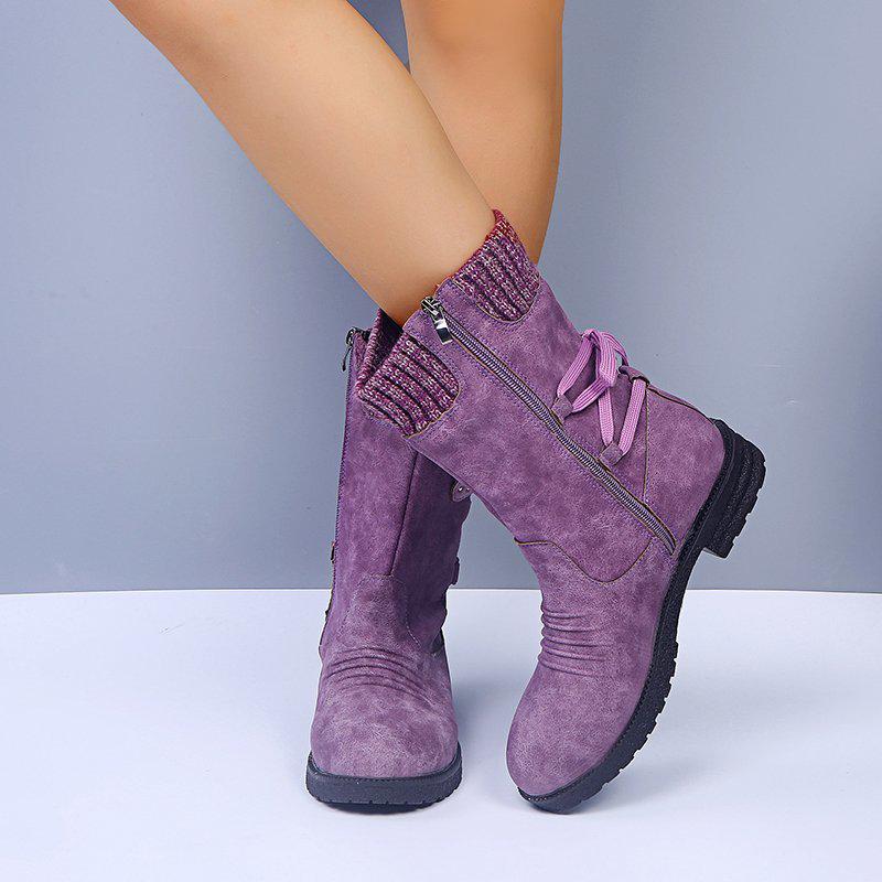 2020 Autumn/Winter Women's Mid-Calf Boots: Comfortable Low Square Heels, Round Toe, Plus Size 43, European & American Style