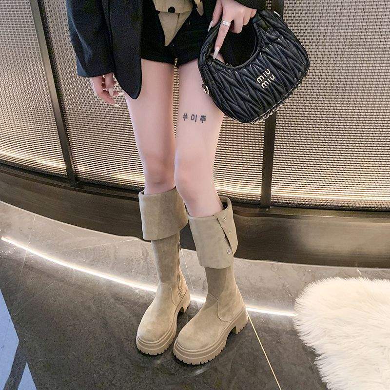 2 Thick-soled Retro Western Boots Women's 2025 Winter Velvet Over-the-knee Boots Brown Boots Snow Boots Knight Boots