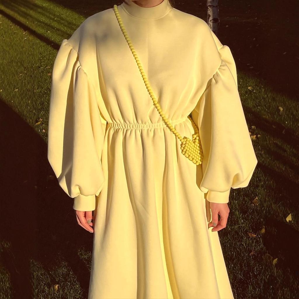 European and American women's clothing autumn and winter new fashion lantern sleeves slim casual pendulum A-shaped dress long dress