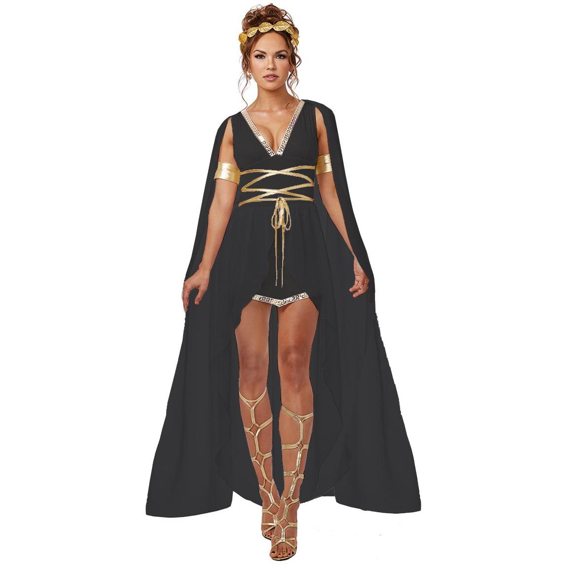 

Medieval Costume Ancient Greek Muse Halloween Costume Cleopatra Athena Dress Costumes XL чорний