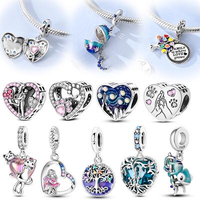 Copper Charms Beads Chameleon Tree Of Life Cat Heart Dangle Fit Women Original Bracelet Diy Gift