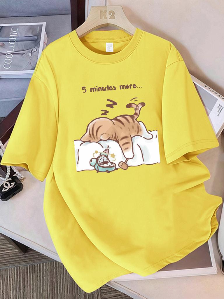 Unisex TShirt Summer The Cat That Always Wants To Sleep Pattern Prints T Shirt ONeck Fashion Harajuku Kawaii Y2K Clothing