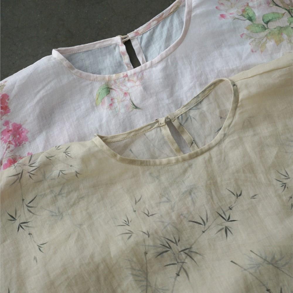 Johnature Women Vintage Print Floral T-Shirts Tops Spring O-Neck Flace Sleeve Chinese Style Female T-Shirts