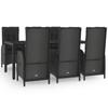 Vidaxl 7-Cz. Garden Furniture Set, Cushions, Black-Grey PE Rattan