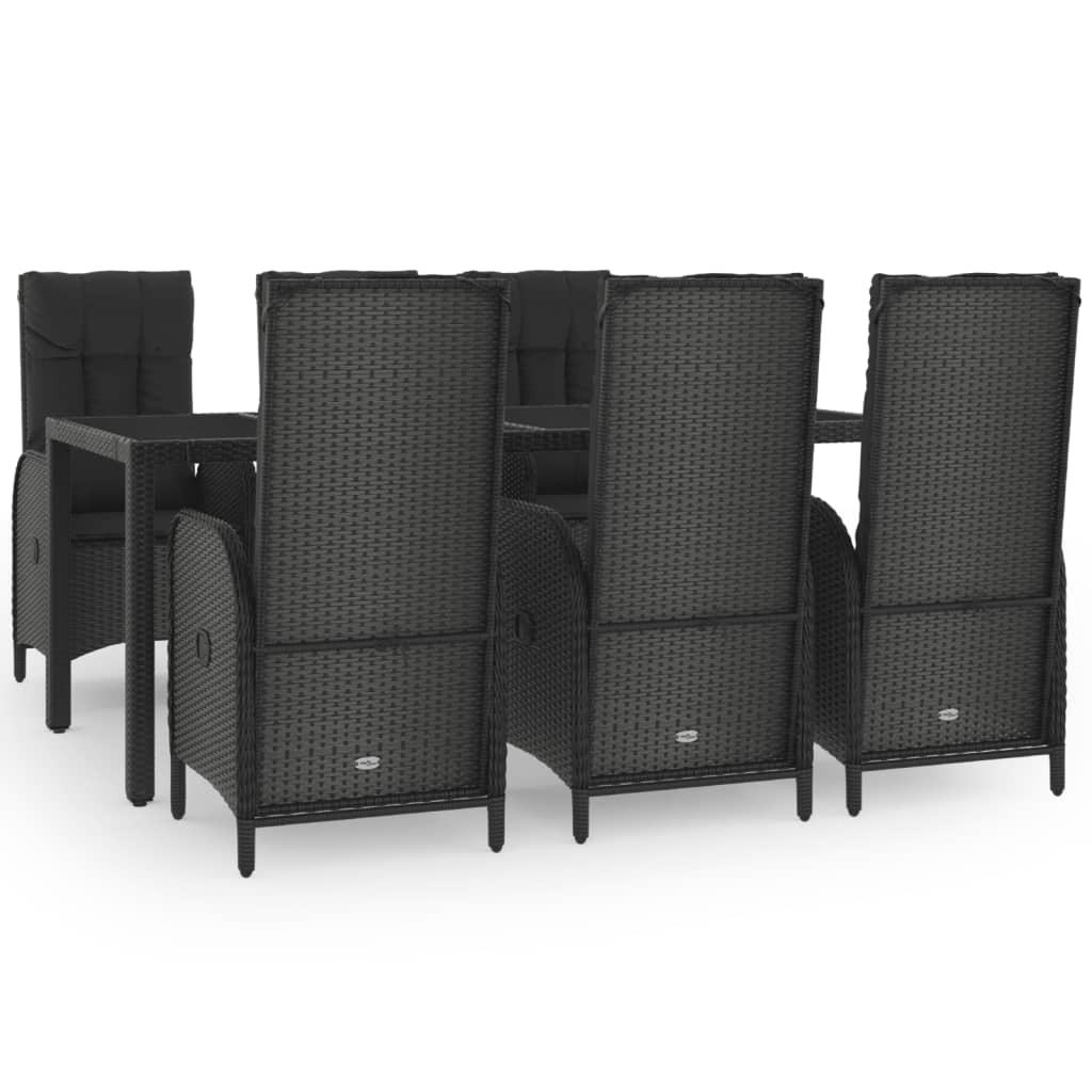Vidaxl 7-Cz. Garden Furniture Set, Cushions, Black-Grey PE Rattan