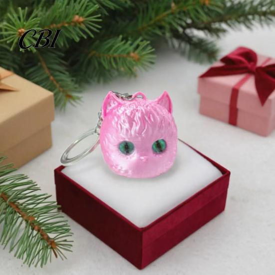 Cat Bag Charm 3D Printed Head Keychain, Cute Kawaii Kitten with Pearlescent Finish & Bright High-end Accessory Green Eyes, Lightweight Animal Pendant