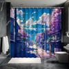 Anime Scenery Street Shower Curtain Set - 12 Hooks, Durable Polyester, Cartoon Landscape Theme, Modern All-Season Bathroom Decor