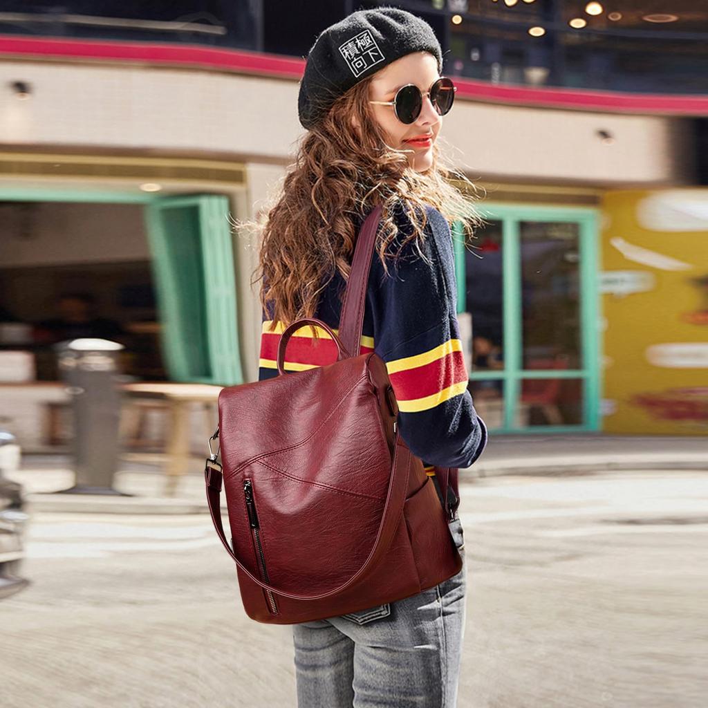 NICOLE & DORIS Women's 3-Way Backpack, Anti-theft, Waterproof Leather Rucksack, Lightweight, Stylish, Casual, Business Backpack for Women, Perfect
