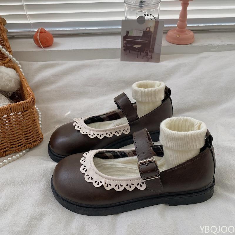 Fashion Fashionable versatile Retro sweet women flat shoes minimalist comfortable Vintage Black Brown Round Toe soft-soled shoes