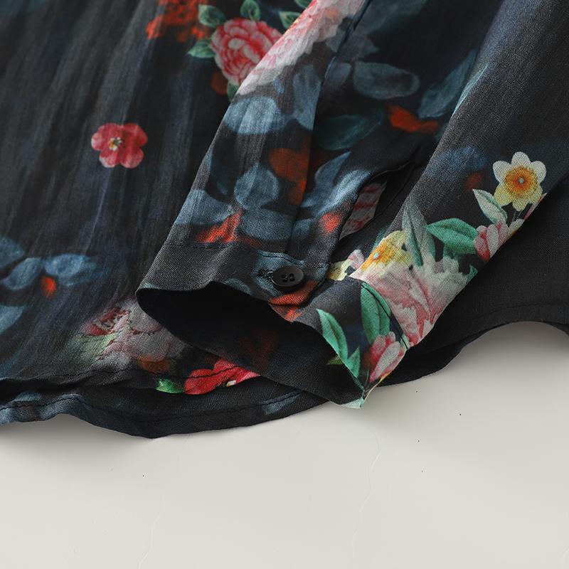 DIMANAF New Plus Size Women Floral Print Tops Shirts Tees Casual Loose Blouse Autumn Cotton Long Sleeve 2025