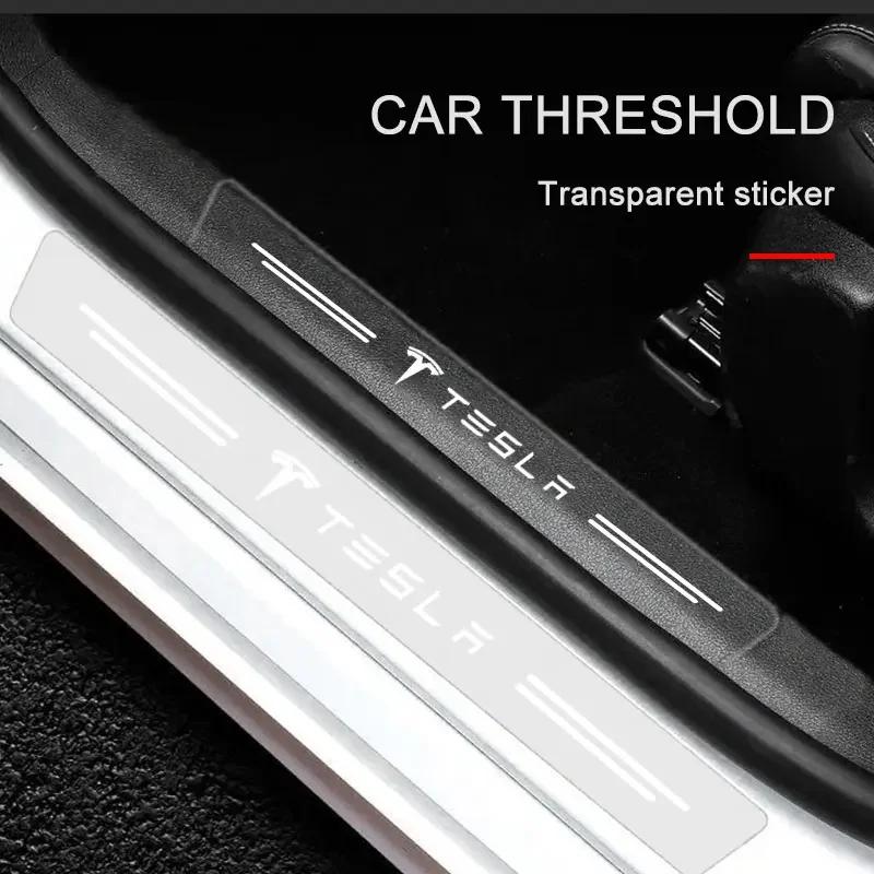 phbvg5 4PCS Car Threshold Protector Transparent Decorative Badge Sticker For Tesla Model 3 S X Y Style Tire Leakproof Auto Accessories
