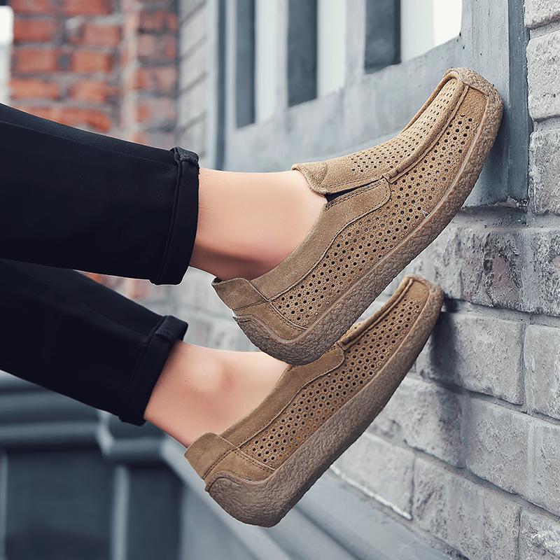 Men's Casual Loafers, Breathable Perforated Design, Comfortable Casual Shoes, Black Suede Walking Shoes Suitable for Daily Wear