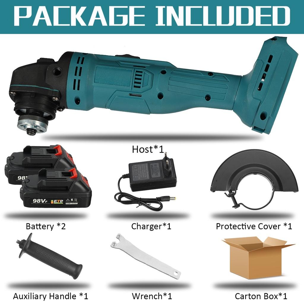 

1500 Вт 98VF 18 В электрическая беспроводная угловая шлифовальная машина 100 мм с литий-ионным аккумулятором режущий шлифовальный станок для батареи Makita 2*Batteries