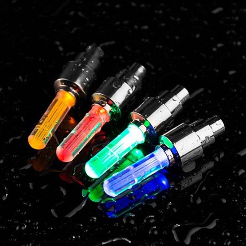 2/4Pcs Car Motorcycle Bicycle Tire Valve Caps Light LED Neon Flash Lamp Waterproof Tyre Universal Wheel Lights Car Accessories Valve Stems 1