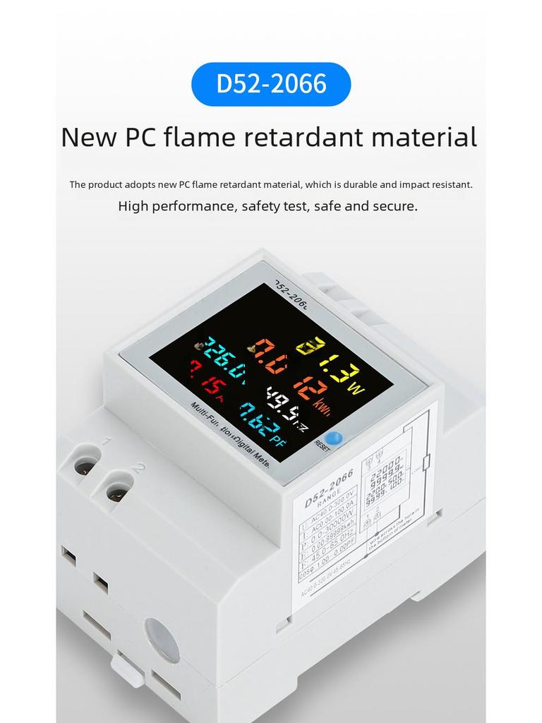 D52-2066 Single-Phase Smart 380V DIN Rail Kilowatt-Hour Meter with LCD Display