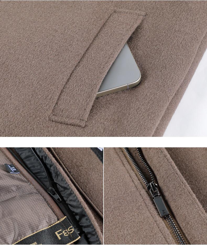 Brand Men's Korean-Style Wool Hooded Mid-Length Double-Faced Wool Down Coat Windbreaker