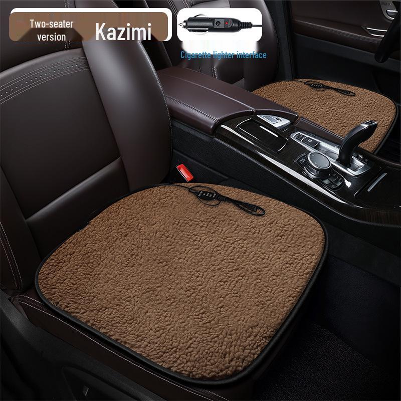 Solid Color Lamb Wool Cartoon Panda Car Seat Cushion - Winter Heating Pad with Sunflower Design