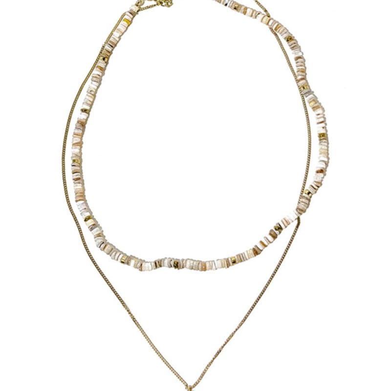 S SY [set] natural shell beads & gold pendant necklace