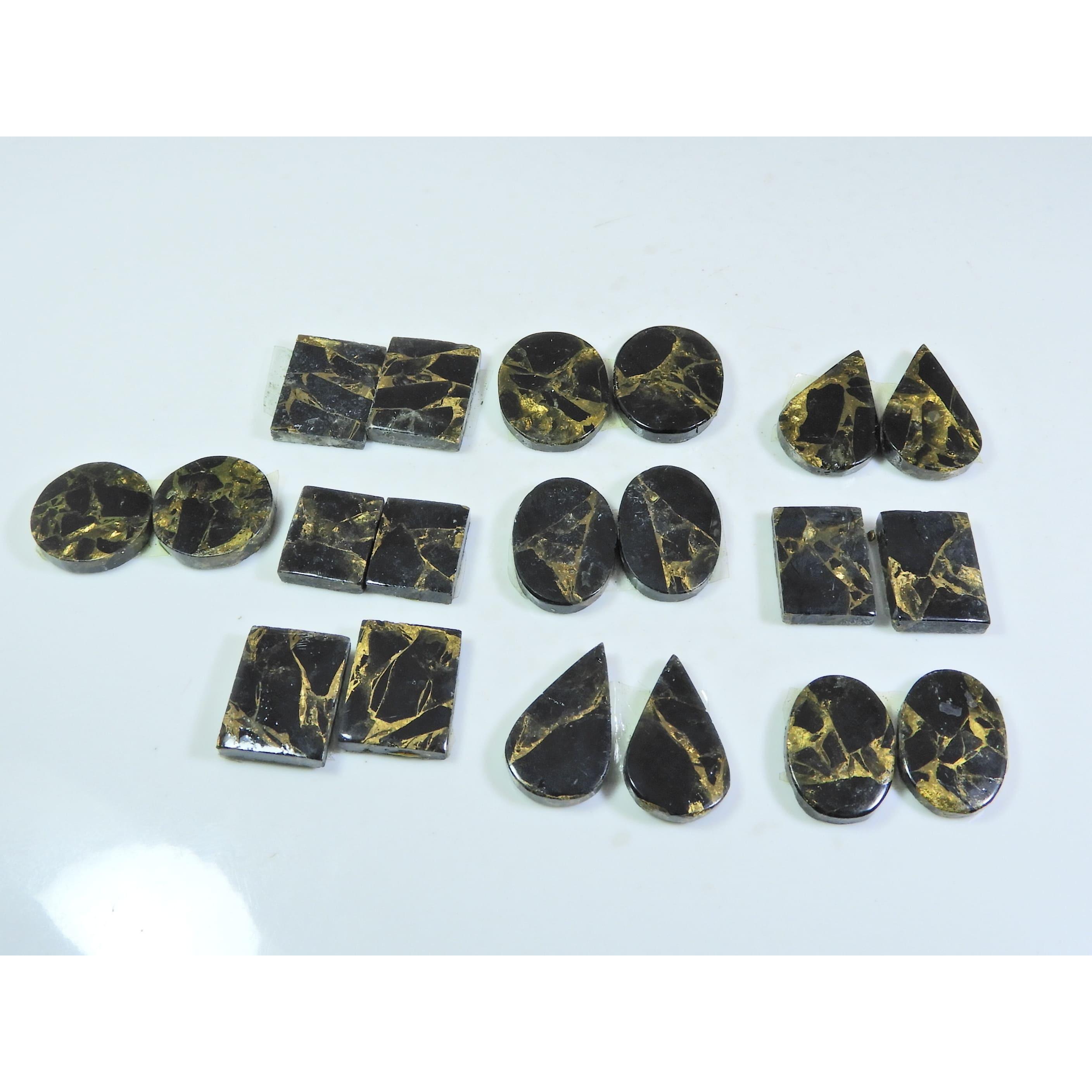 

140Cts. Natural Black Copper Tourquise Mix Cabochon Matched Pair 10Pair Lot A-147