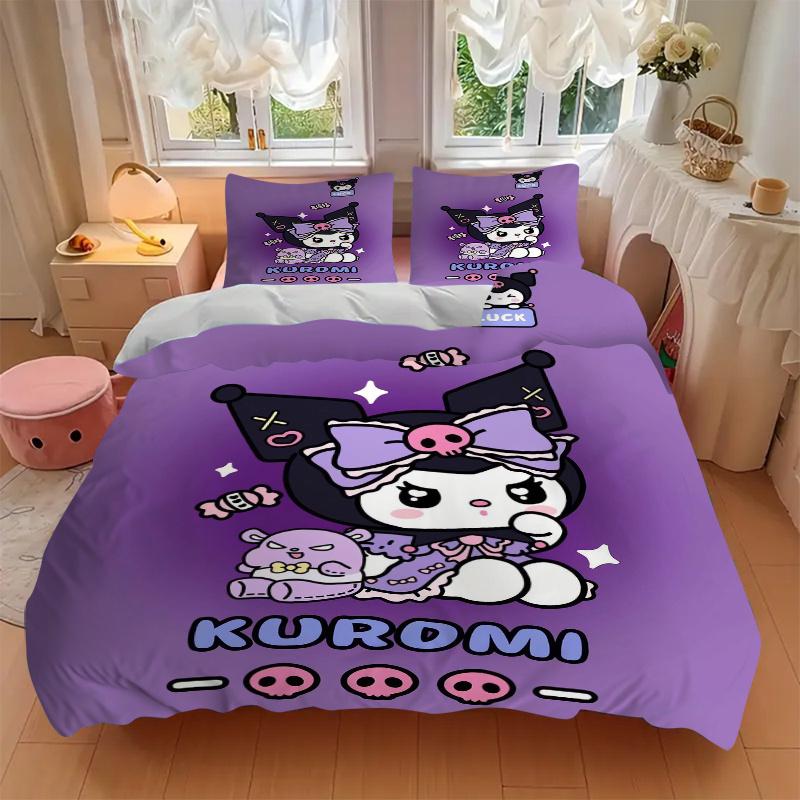3pcs Luck Kuromi Sanrio Print Bedding Set (1 Cover + 2 Pillowcases, Without Inserts), Soft and Comfortable W058