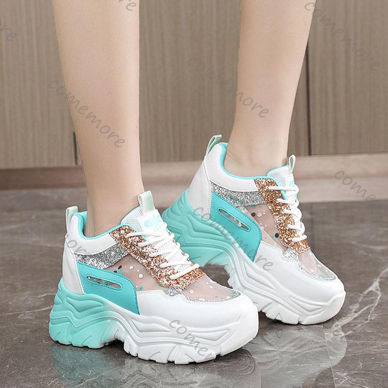 Fashion Comemore Women Platform Sneakers Inner Height Increase Female Breathable Mesh Sport Shoe Casual Lace Up Outdoor Zapatillas Mujer