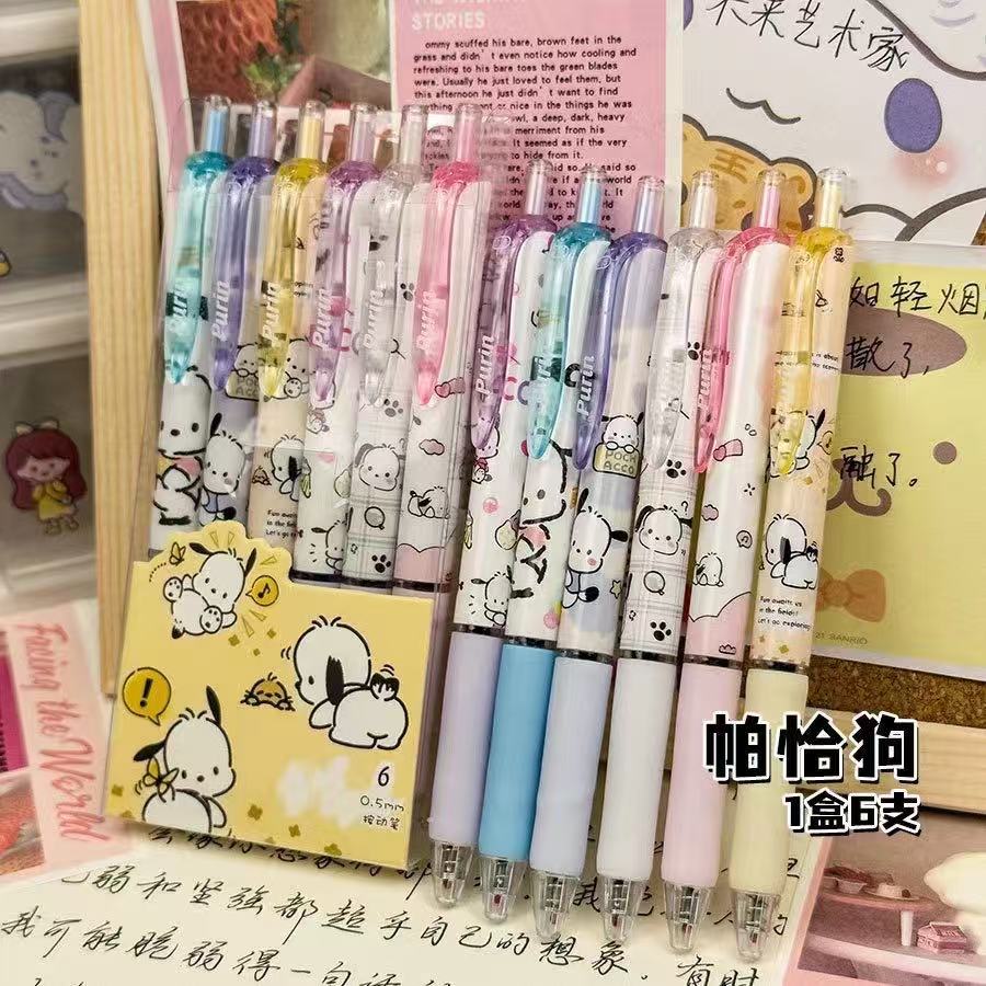 Sanrio Characters Kuromi Melody Cinnamoroll Press Gel Pens Kawaii Stationery Black Ink Writing Pens
