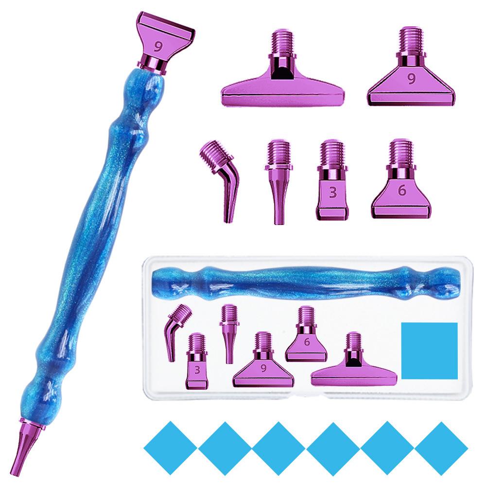 Purple 5D DIY Diamond Pen Set Resin Diamond Painting Tool Point Drill Pen with Thread Multifunctional 6 Metal Pen Heads and Clay