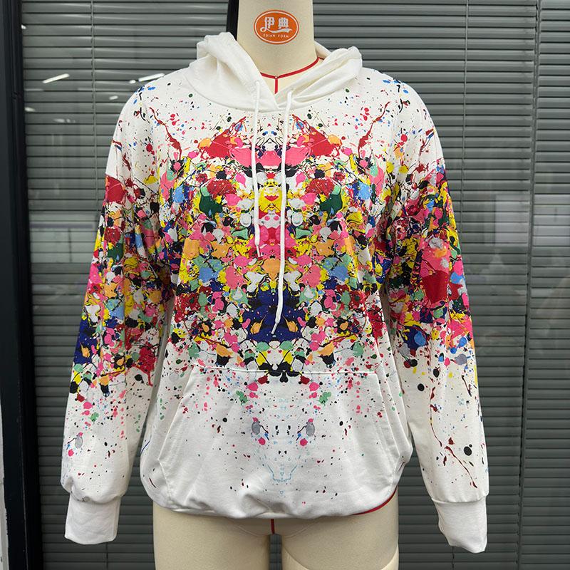 

Женская осенняя мода с длинным рукавом и капюшоном с принтом, пуловеры, толстовки с капюшоном, топ XL