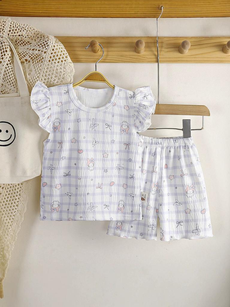 Childrens Summer Girl Pajamas With Short Sleeve Top And Shorts Set For Toddler Girls