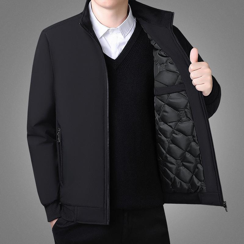 Cotton-padded Jacket for Middle-aged and Elderly Men, Casual Jacket, Quilted and Velvet Jacket, Stand-up Collar, Dad Outfit