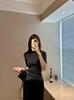 Women's Fine Wool Slimming Pullover with Half-High Neck and Five-Point Sleeves