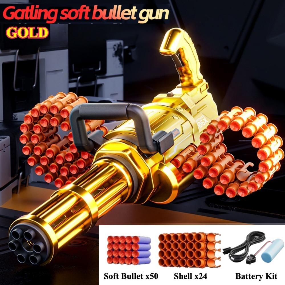 Golden Gatling Electric Chain Soft Bullet Gun Diy Self-Assembly Tactical Gatling Gun Toy Children'S Christmas Gift