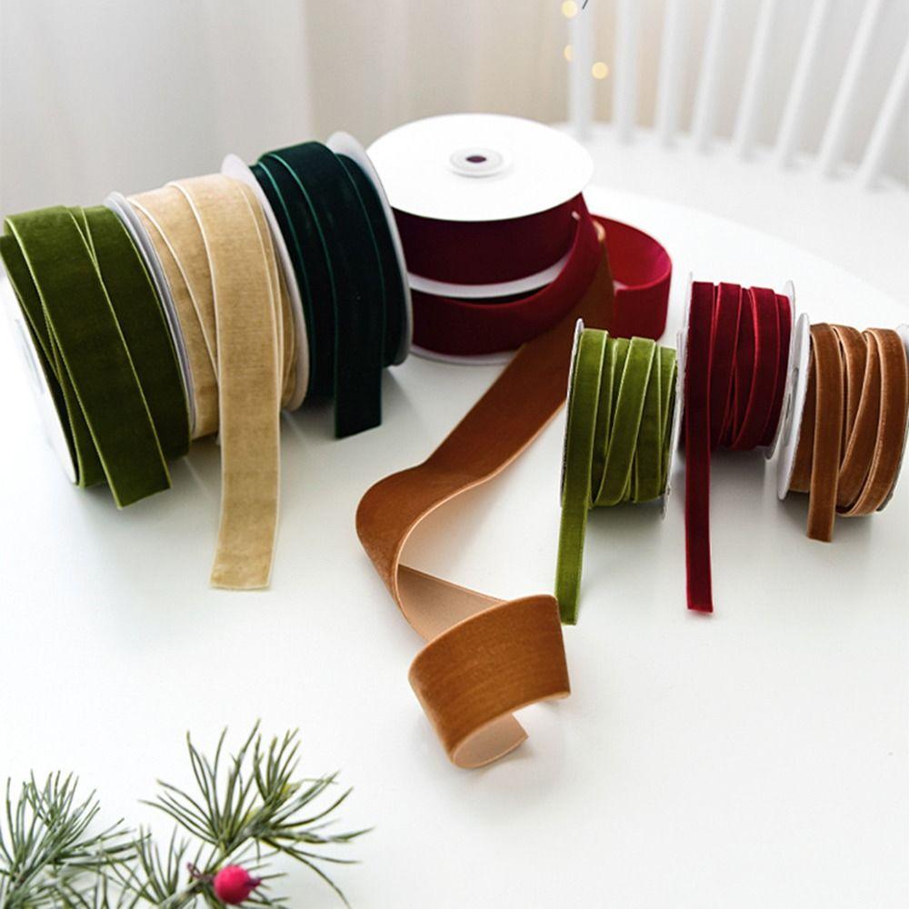 

DIY Christmas Tree Decorations Ribbon Velvet Fabric DIY Bow Bow Wrap Tie Indoor/ Outdoor Beige-1cm*10m
