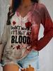 Halloween Bloody Print 3D Graphic Long Sleeve T-Shirt Casual V-Neck Top Polyester Breathable Women's Fashion Apparel