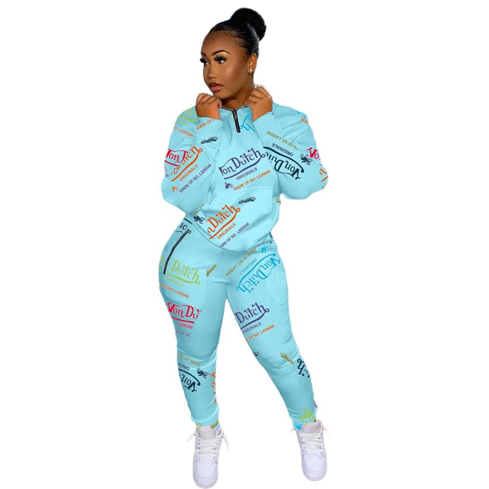 Automne Femmes Graffiti Survêtement 2 Pièces Ensemble Deux Pièces de Haute Qualité Vêtements pour Femmes avec Poches