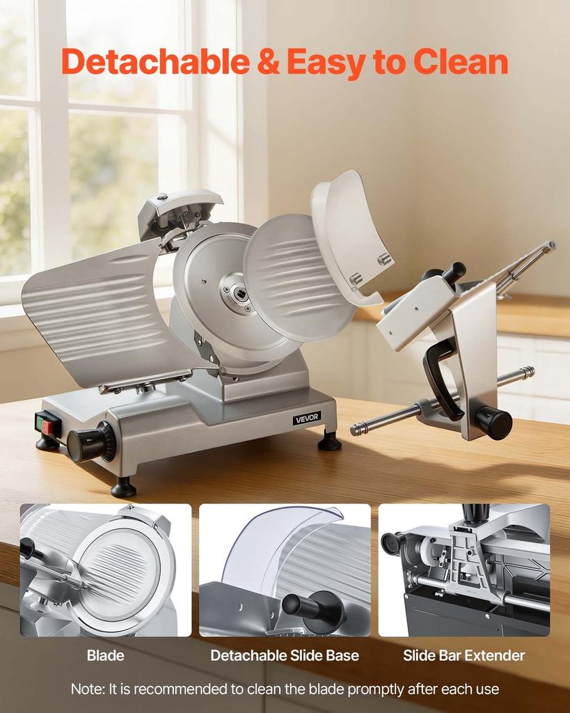 Commercial Meat Slicer, 240W Electric Deli Food Slicer with 250mm Carbon Steel Blade, Built-In Sharpener & 0-12mm Adjustable Thickness for Frozen