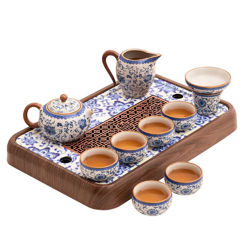 New Ru Kiln Kung Fu Tea Set Home Office Ceramic Teapot Teacup Tea Tray Tea Table A complete set