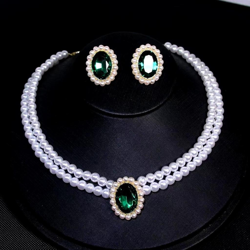 Retro Etnický Perlový a Diamantový Náhrdelník na Klíční Kost