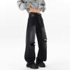 American street ripped jeans men's spring retro washed old straight pants large size design beggar pants