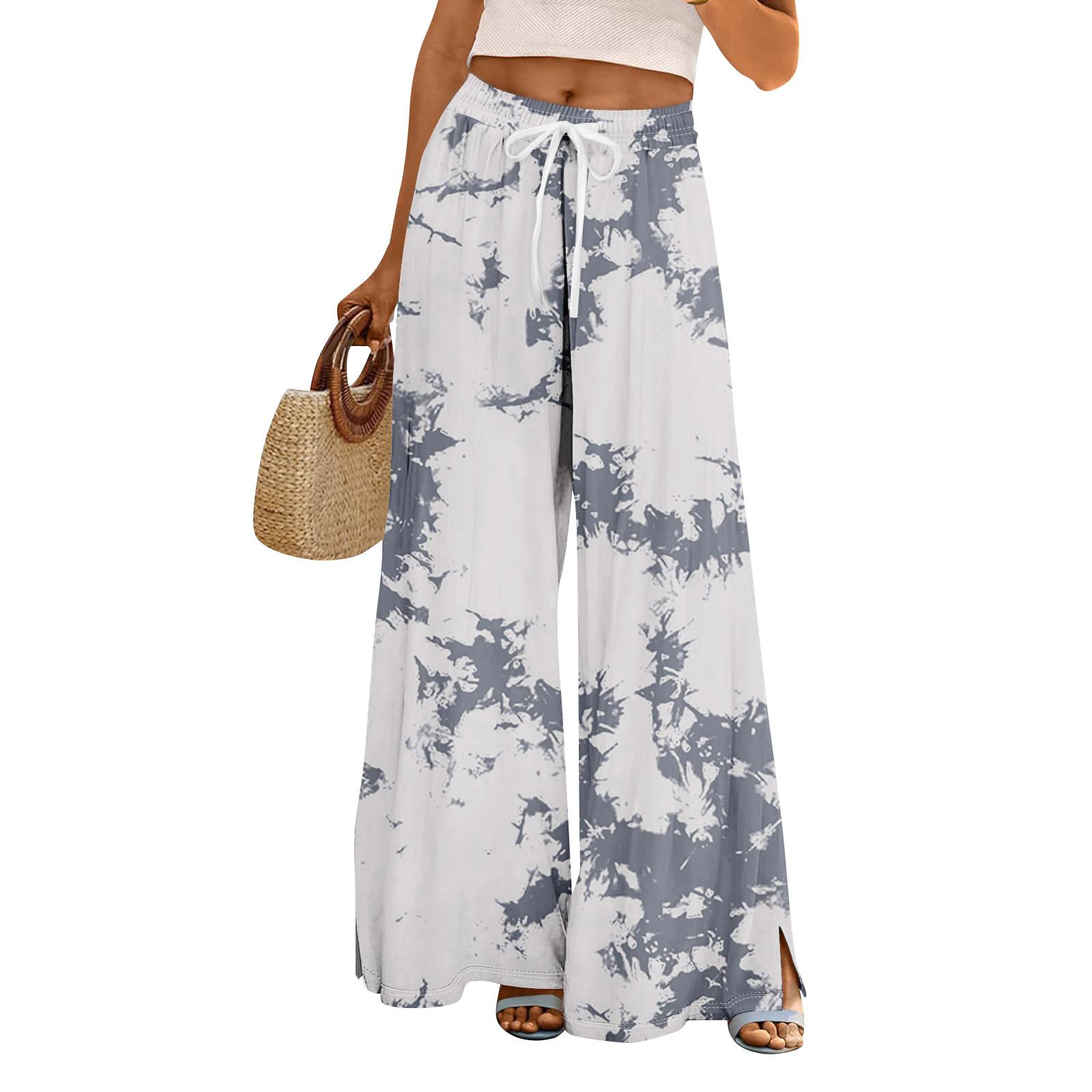 

Жіночі літні штани Boho Palazzo з високою талією Широкі повсякденні штани з квітковим принтом і кишенями XL