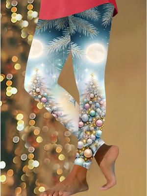 Womens Christmas Festival Prints Stretch Yoga Leggings Fitness Running Gym Sports Active Pants