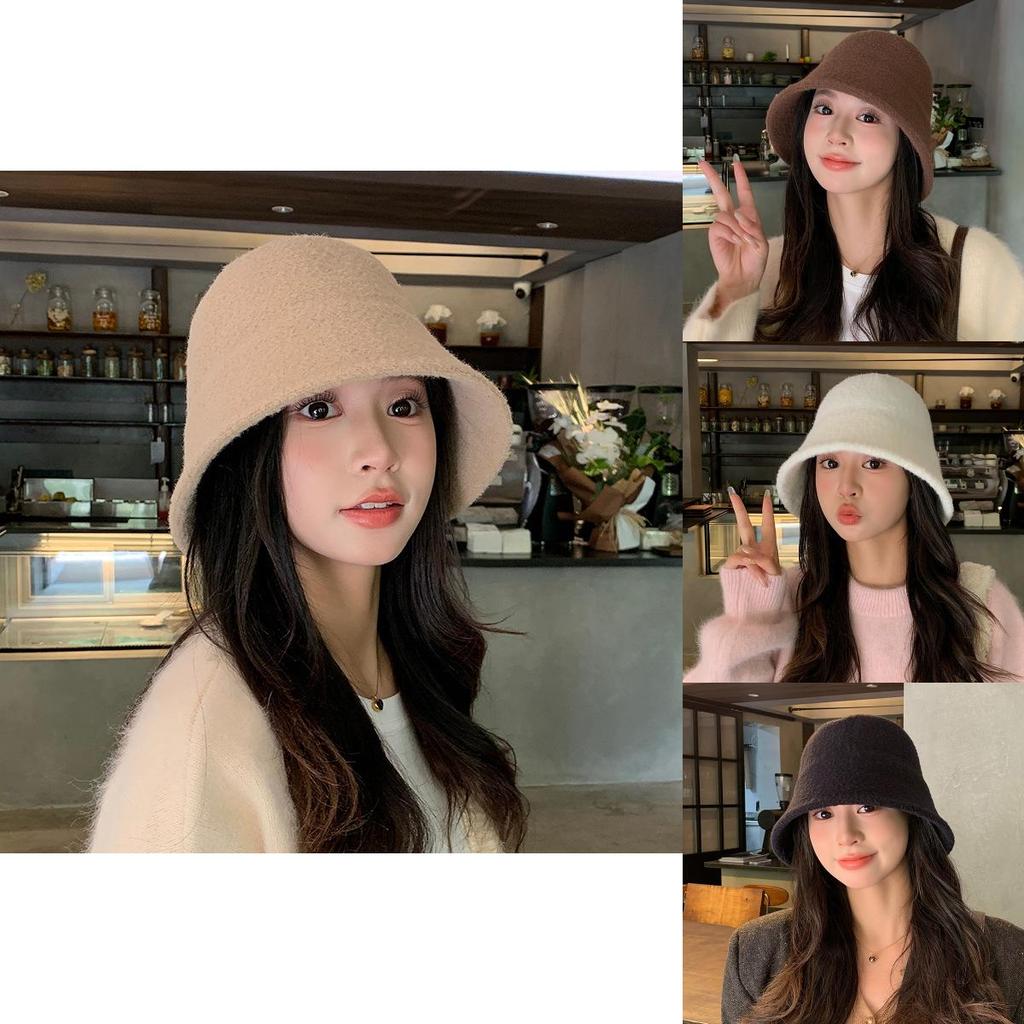 Solid Color Bucket Hat For Women Winter Korean Style Warm Sun Protection Cap For Casual Fashion