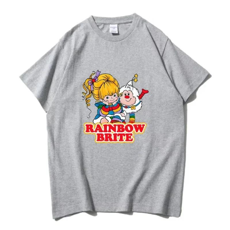 T-shirt Rainbow Brite Stampa Cartone Animato Carina Vintage per Primavera Estate Cotone Puro Girocollo Unisex T-shirt Magliette Top