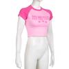 Y2K Letter Printed Pink Street Personality Spicy Girl Exposed Navel Slim Fit Round Neck T-shirt
