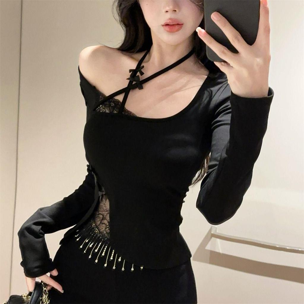 Spicy Girl One-Shoulder Irregular Lace Halter Top