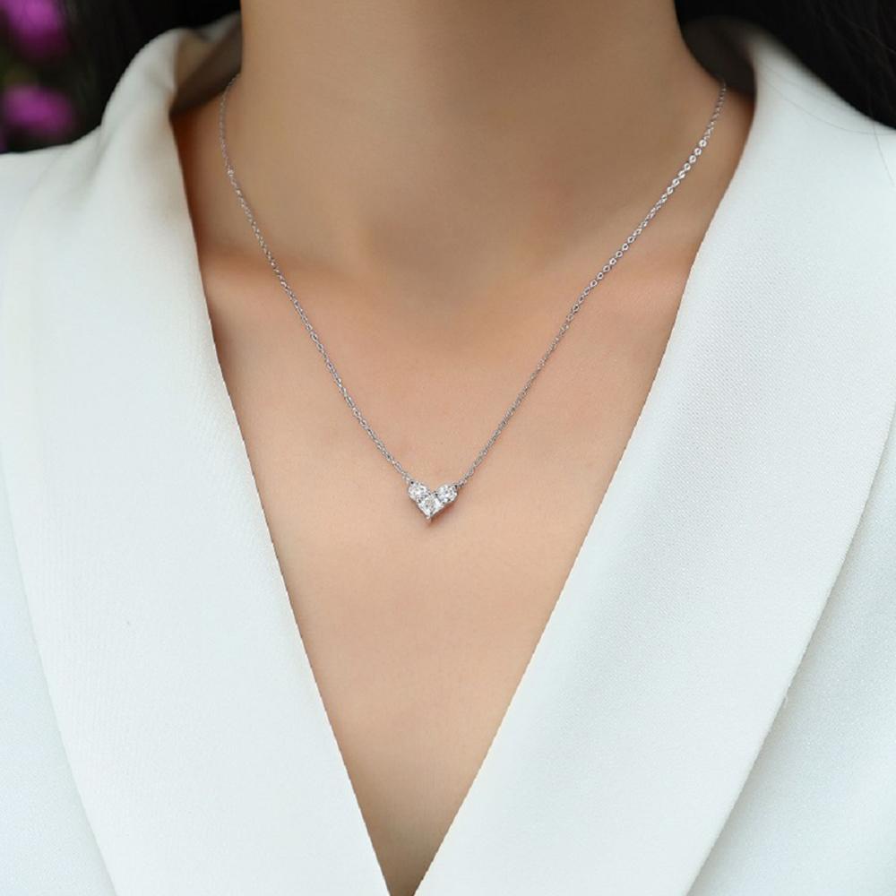 Sweetrain  Princess Cut Moissanite Necklace Sterling Sliver Chain Plated White Gold Heart Necklace for Women Jewelry