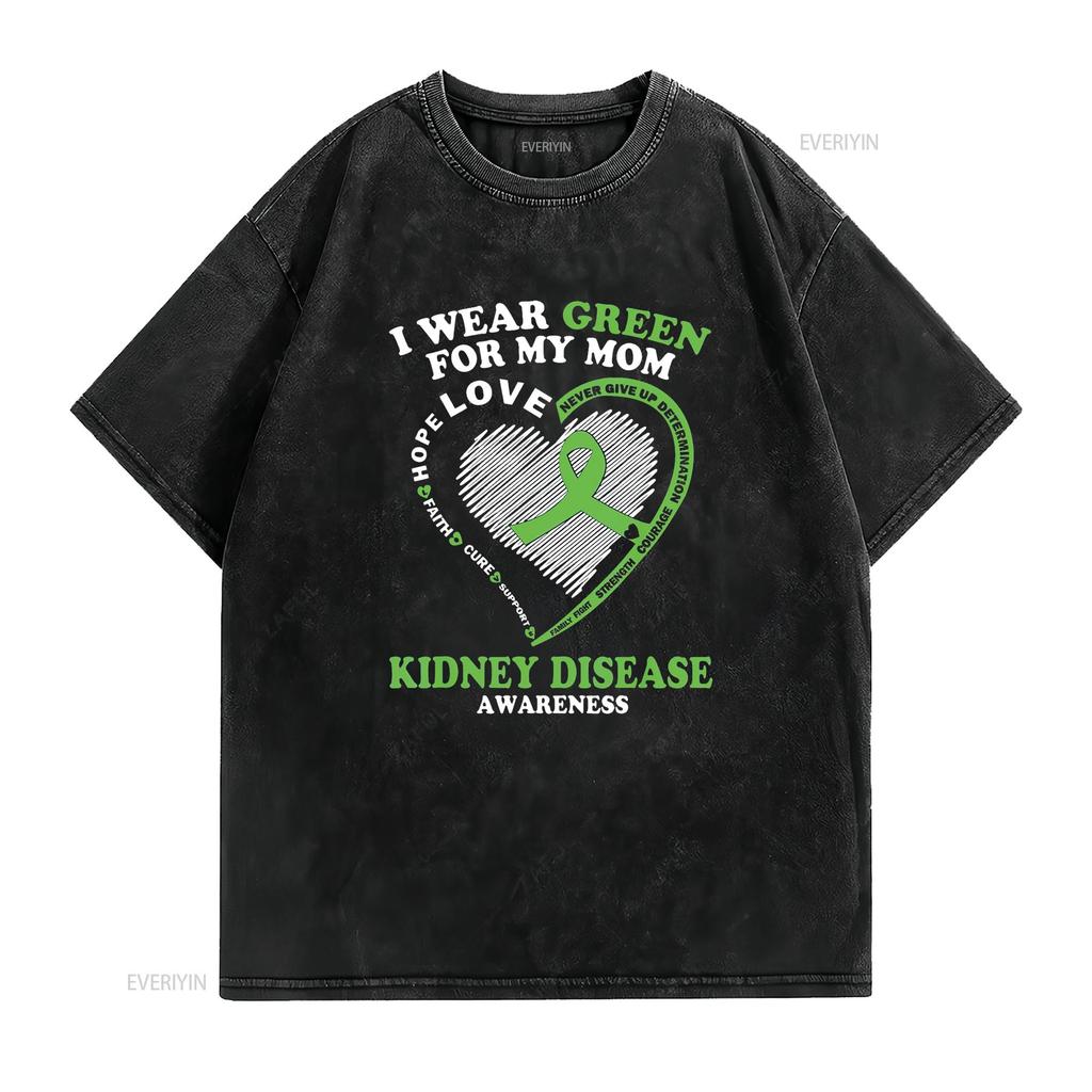 Womens I Wear Green For My Mom Kidney Disease Awareness T Shirt Black 2X Large Vintage Washed Streetwear Graphic