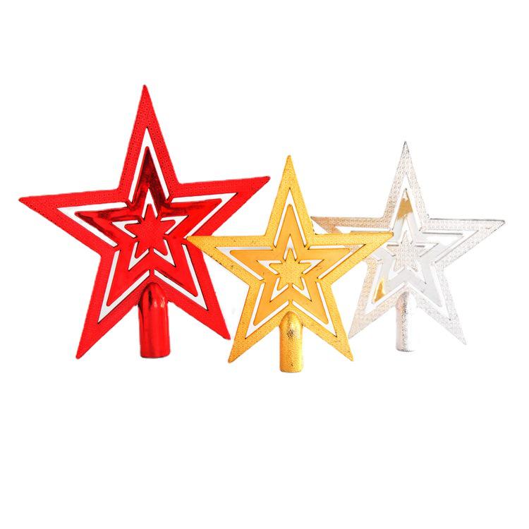 Christmas Five-Pointed Star Tree Topper: Three-Layer Electroplated Plastic Decoration