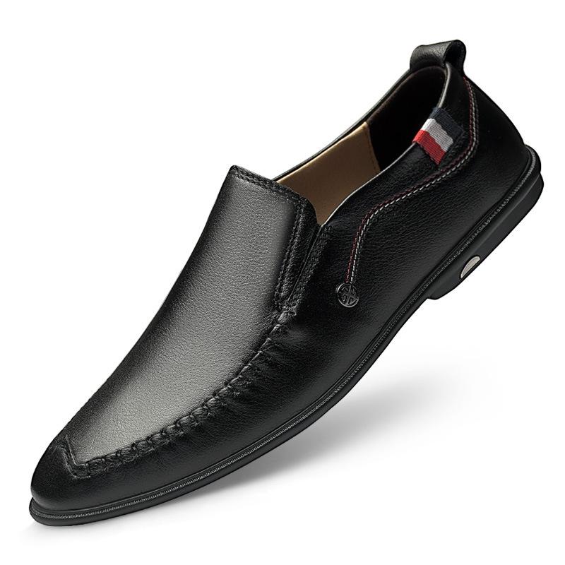 Men s Summer Cowhide Breathable Moccasins - Soft Sole, Lightweight, Trendy Slip-on Casual Leather Shoes 42 чёрный